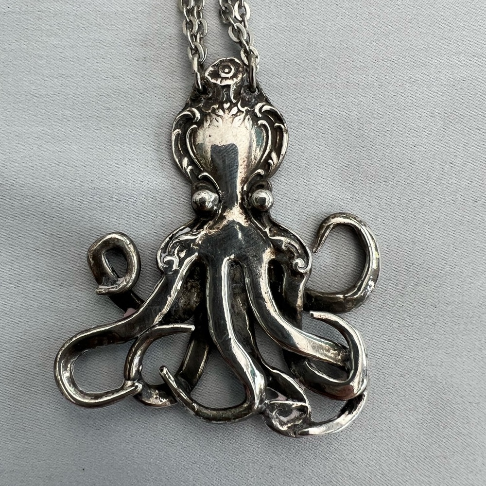 Genuine sterling silver octopus fork pendant on adjustable chain  16-18 inch